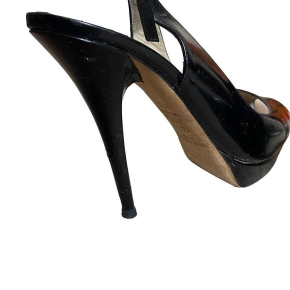 Jimmy Choo Black Patent Leather Peep Toe Platform Sandals | 9.5 - Picture 10 of 11